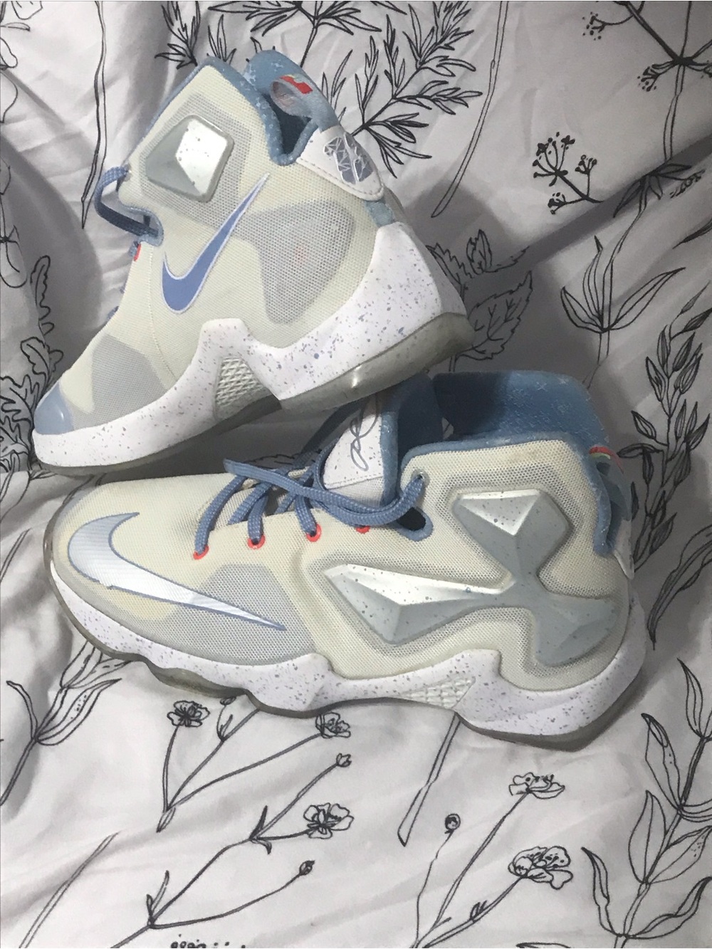 Kids Lebron James Light Blue and White High-Top Sneakers by Nike
